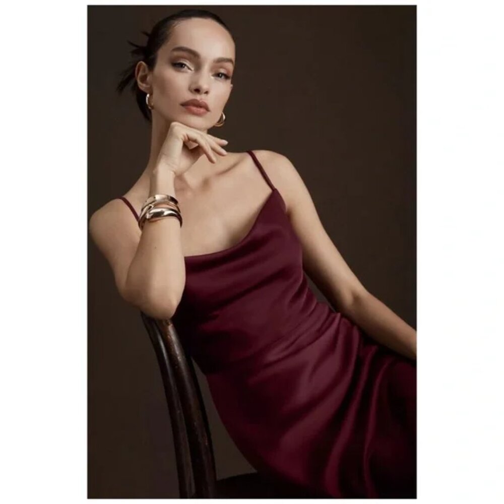 BHLDN Anthropologie Cali Satin Cowl-Neck Midi Slip Dress - SZ 8